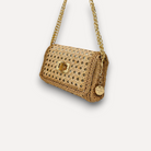 Borsa CapriNina Vienna in paglia intrecciata color naturale con tracolla a catena dorata e chiusura elegante