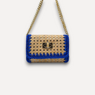 Borsa CapriNina in paglia di Vienna color naturale con dettagli in corda blu e tracolla a catena dorata
