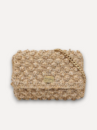 Borsa CapriNina Ninetta Middle lavorata all'uncinetto in corda beige con catena dorata regolabile e logo in metallo