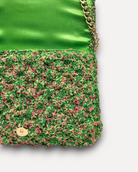 Borsa CapriNina Ninetta Middle lavorata all'uncinetto in corda verde e rosa con catena dorata e interno in raso