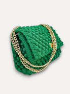 Borsa CapriNina Ninetta lavorata all'uncinetto in corda verde con tracolla a catena dorata regolabile